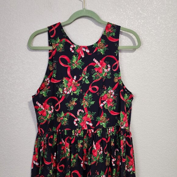 DOGWOOD LANE Holly Candy Cane Christmas Jumper Dress Pockets Ceramic Buttons M - Picture 2 of 12